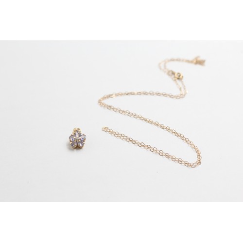 12 - 9ct Gold Tanzanite Floral Cluster Pendant Necklace (0.9g)