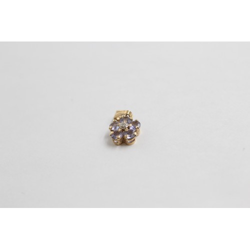 12 - 9ct Gold Tanzanite Floral Cluster Pendant Necklace (0.9g)