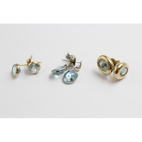 15 - 3 X 9ct Gold Blue Topaz Earrings (4.1g)