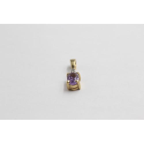 21 - 3 X 9ct Gold Gemstone Pendants Inc. Diamond, Amethyst, Blue John & Sapphire (3.5g)