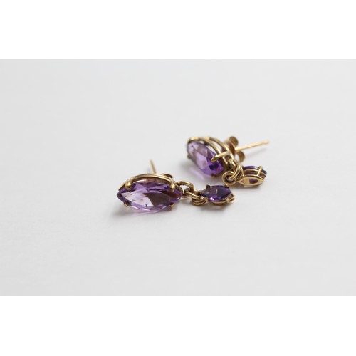 23 - 9ct Gold Amethyst Drop Earrings (2.5g)