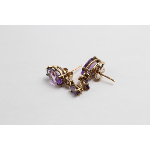 23 - 9ct Gold Amethyst Drop Earrings (2.5g)