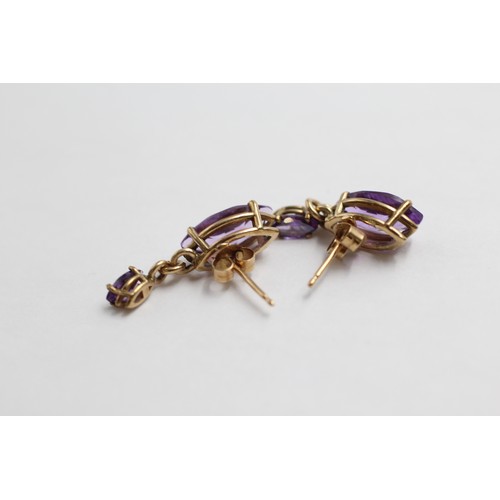 23 - 9ct Gold Amethyst Drop Earrings (2.5g)