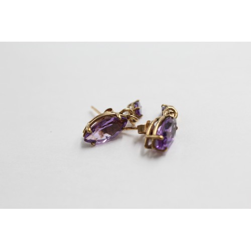 23 - 9ct Gold Amethyst Drop Earrings (2.5g)