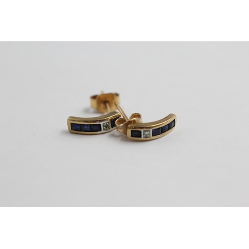 27 - 2 X 9ct Gold Diamond & Sapphire Earrings (2.1g)