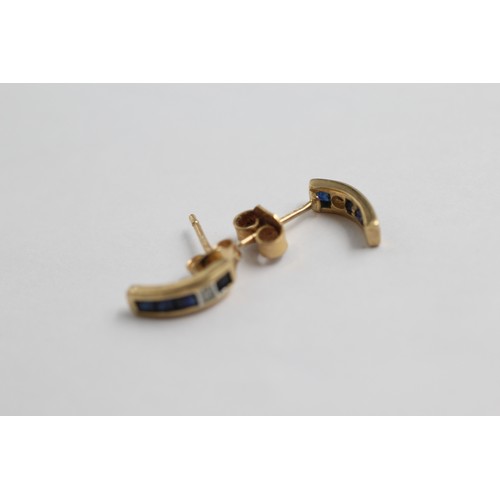 27 - 2 X 9ct Gold Diamond & Sapphire Earrings (2.1g)