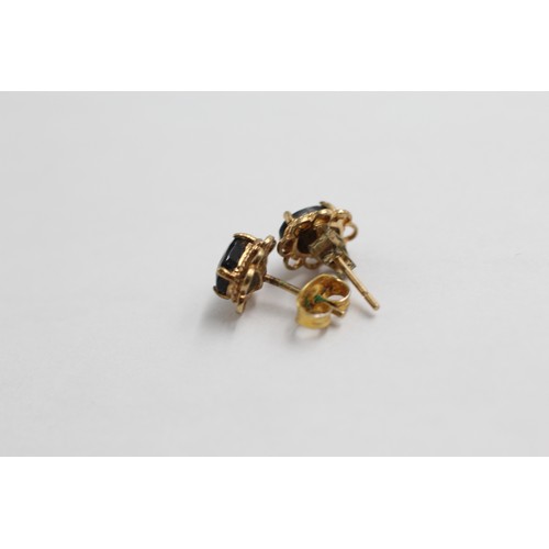 27 - 2 X 9ct Gold Diamond & Sapphire Earrings (2.1g)