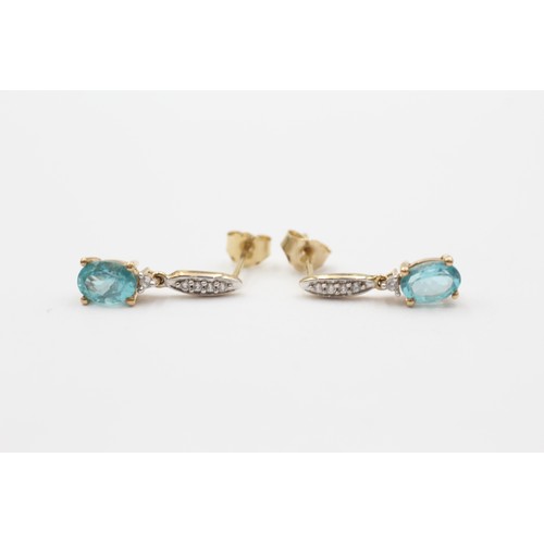35 - 9ct Gold Diamond & Blue Topaz Drop Earrings (2g)- Size O