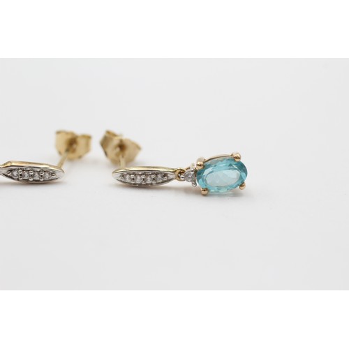35 - 9ct Gold Diamond & Blue Topaz Drop Earrings (2g)- Size O