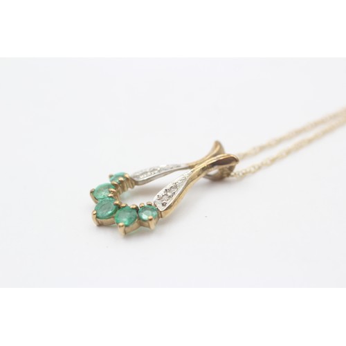 36 - 9ct Gold Diamond & Emerald Pendant Necklace (1.7g)