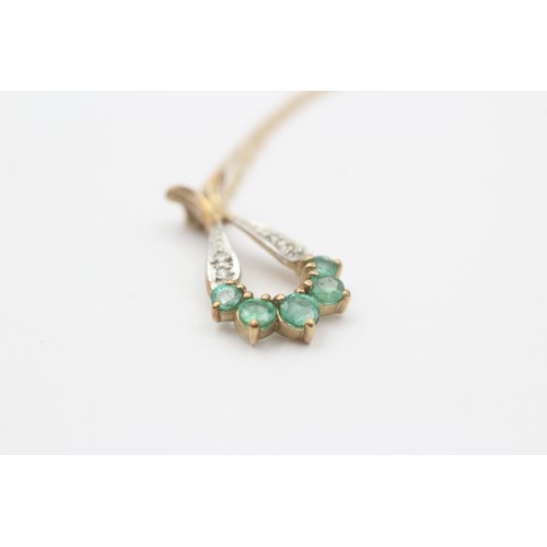 36 - 9ct Gold Diamond & Emerald Pendant Necklace (1.7g)