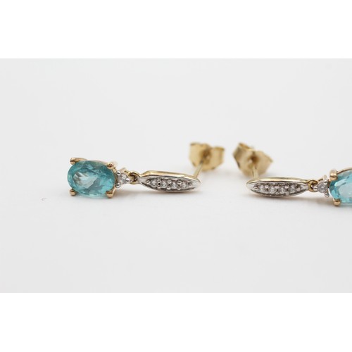 35 - 9ct Gold Diamond & Blue Topaz Drop Earrings (2g)- Size O