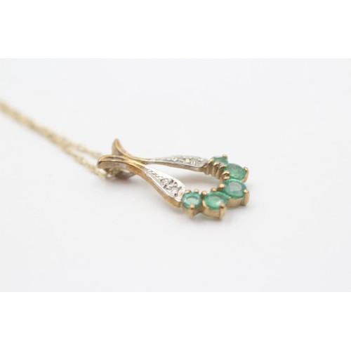 36 - 9ct Gold Diamond & Emerald Pendant Necklace (1.7g)
