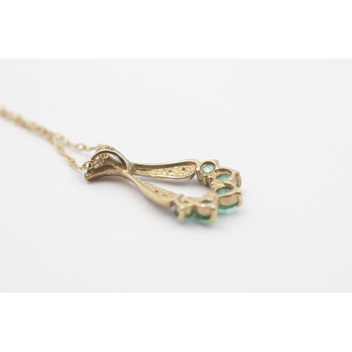 36 - 9ct Gold Diamond & Emerald Pendant Necklace (1.7g)