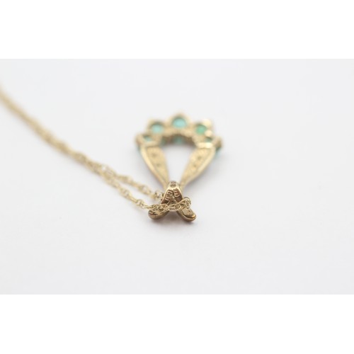 36 - 9ct Gold Diamond & Emerald Pendant Necklace (1.7g)