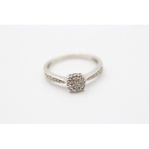 41 - 9ct White Gold Diamond Halo Ring With Diamond Shank (2.1g)- Size N