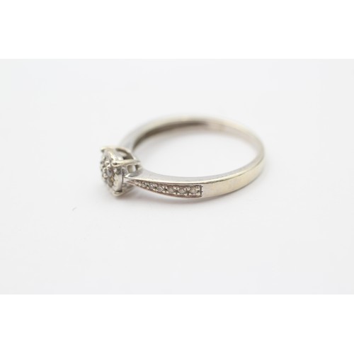 41 - 9ct White Gold Diamond Halo Ring With Diamond Shank (2.1g)- Size N