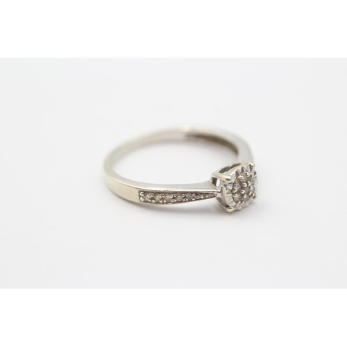 41 - 9ct White Gold Diamond Halo Ring With Diamond Shank (2.1g)- Size N