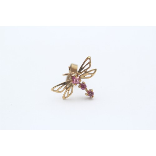 42 - 9ct Gold Ruby Dragonfly Stud Earrings (1.3g)