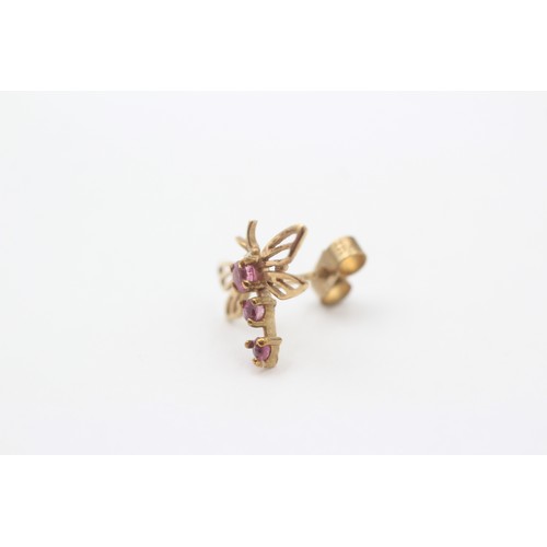 42 - 9ct Gold Ruby Dragonfly Stud Earrings (1.3g)