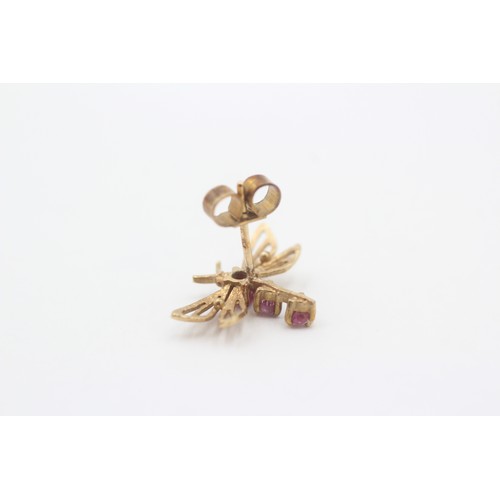 42 - 9ct Gold Ruby Dragonfly Stud Earrings (1.3g)