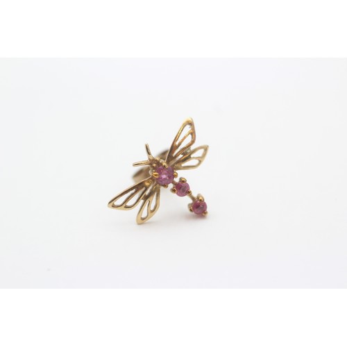 42 - 9ct Gold Ruby Dragonfly Stud Earrings (1.3g)