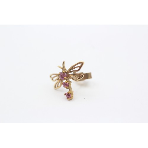 42 - 9ct Gold Ruby Dragonfly Stud Earrings (1.3g)