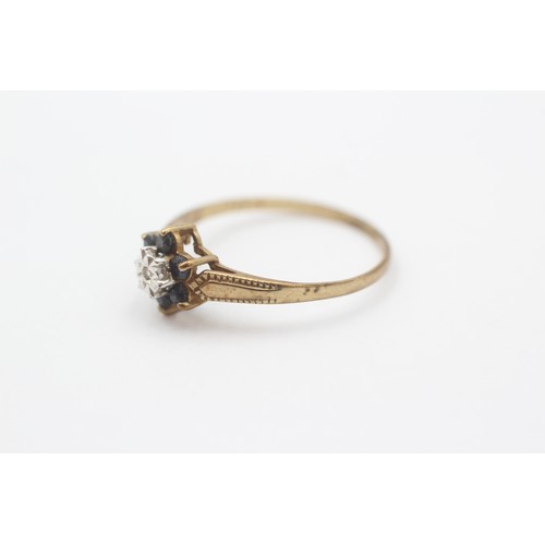 43 - 9ct Gold Diamond & Sapphire Floral Dress Ring (1.3g)- Size Q