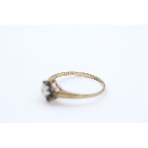 43 - 9ct Gold Diamond & Sapphire Floral Dress Ring (1.3g)- Size Q