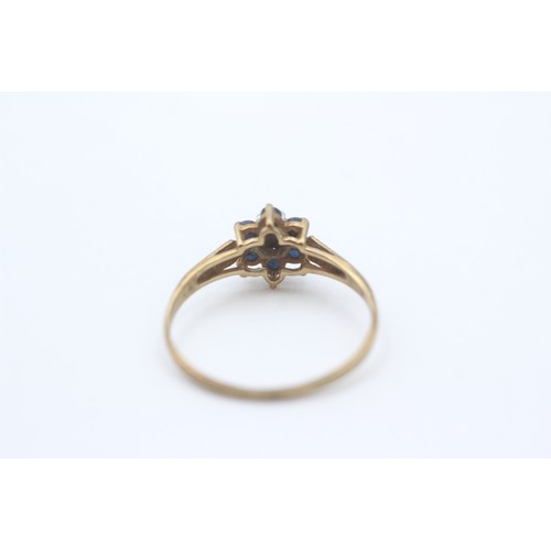 43 - 9ct Gold Diamond & Sapphire Floral Dress Ring (1.3g)- Size Q