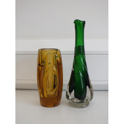 133 - GREEN MURANO LONG STEM VASE PLUS ONE OTHER