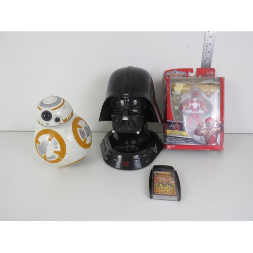 127 - DARTH VADER RADIO AND CASETTE, BB8 TOY WITH VOICE CONTROL AND POWER RANGERS BOXED ACTION AND STAR WA... 