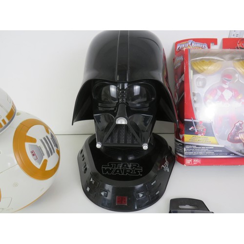 127 - DARTH VADER RADIO AND CASETTE, BB8 TOY WITH VOICE CONTROL AND POWER RANGERS BOXED ACTION AND STAR WA... 