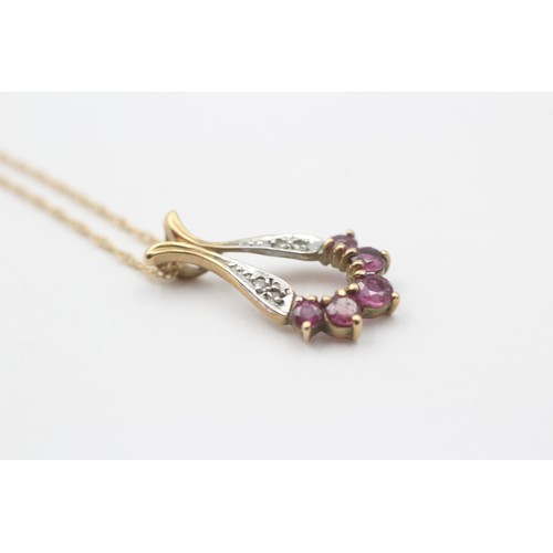 48 - 9ct Gold Diamond & Ruby Pendant Necklace (2g)