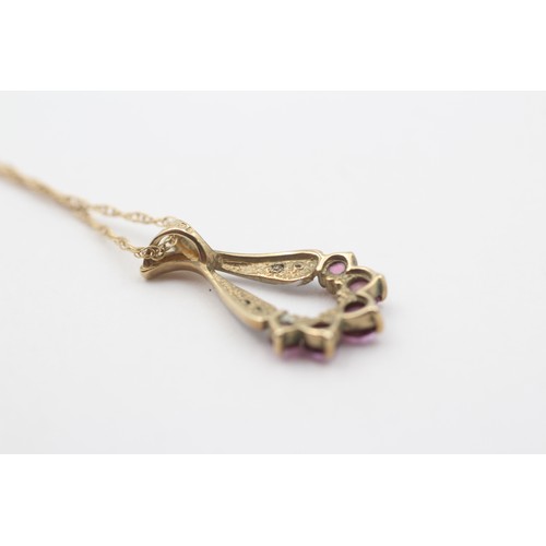 48 - 9ct Gold Diamond & Ruby Pendant Necklace (2g)