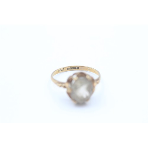 50 - 9ct Gold Smoky Quartz Single Stone Ring (2.2g)- Size P