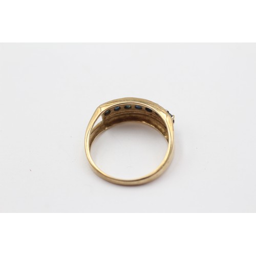 52 - 9ct Gold Diamond & Sapphire Three Row Band Ring (2.3g)- Size M