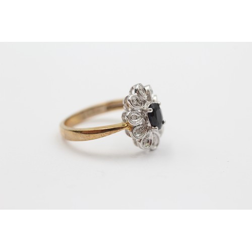 53 - 9ct Gold Diamond & Sapphire Dress Ring (3.4g)- Size P