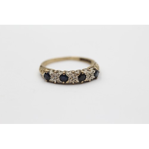 54 - 9ct Gold Diamond & Sapphire Seven Stone Ring (1.6g)- Size L