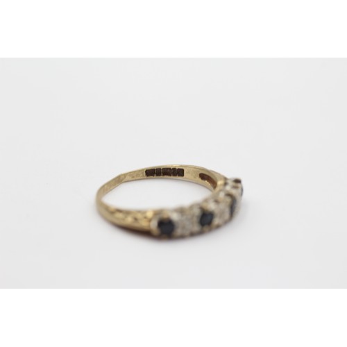 54 - 9ct Gold Diamond & Sapphire Seven Stone Ring (1.6g)- Size L