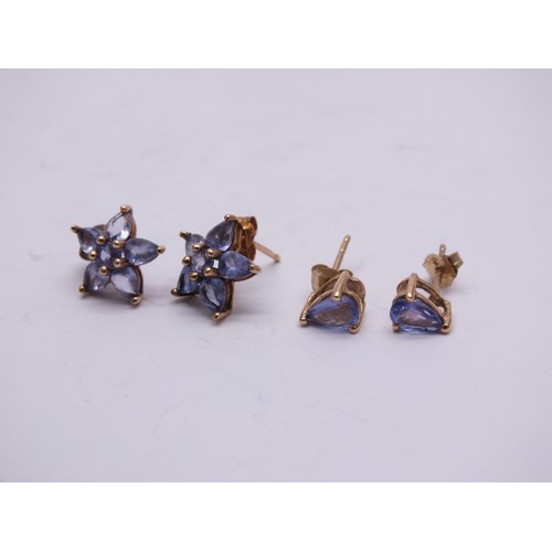 7 - 2 x 9ct Gold Tanzanite Stud Earrings (2.1g)