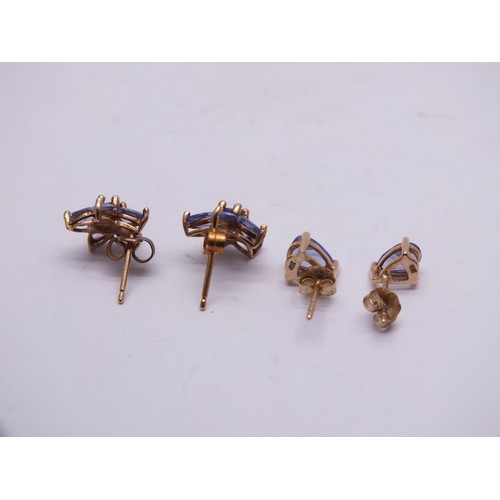 7 - 2 x 9ct Gold Tanzanite Stud Earrings (2.1g)