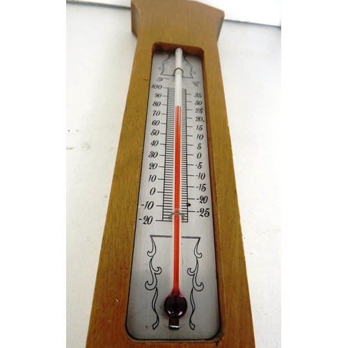 110 - THREE WOOD CASED WALL HANGING BAROMETERS