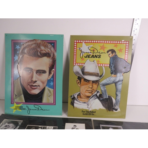 147 - MARILYN MONROE MONTAGES, JAMES DEAN, 2 x ELVIS AND 2 x JAMES DEAN TIN SIGNS