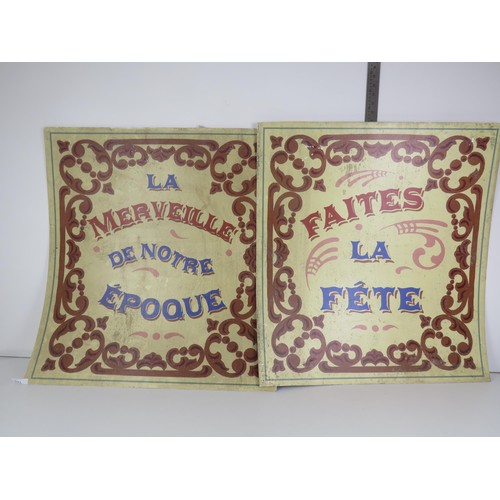 221 - 2 x LARGE THEATRE PROP SIGNS FAITES LA FETE AND LA MERVEILLE DE NOTRE EPOQUE