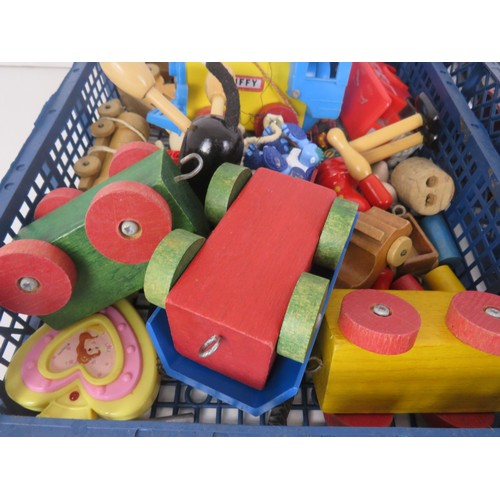 222 - 4 x TRAYS OF MISCELLANEOUS INCLUDES TOYS PHOTO FRAMES AND VINTAGE TRAIN TRACKS  AND ACCESSORIES