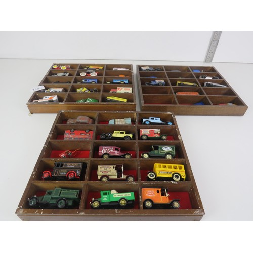 226 - 3 x WOOD DISPLAY BOXES WITH DIECAST CARS