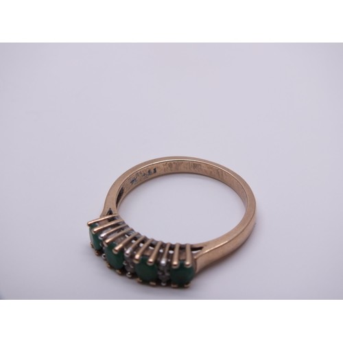 78 - 9ct GOLD HALF ETERNITY RING SET WITH DIAMONDS & EMERALDS SIZE N, Weight 2.6g