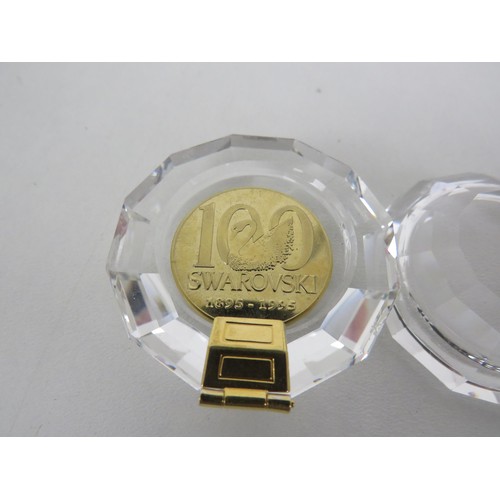 205 - SWAROVSKI GOLD PLATED 100 YEARS COLLECTORS COIN IN CRYSTAL CAPSULE