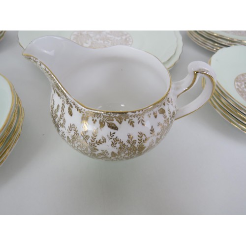 170 - ROYAL VALE CHINA TEA SET PALE GREEN AND GOLD 38 x PIECES INCLUDING CUPS, SAUCERS, TEA PLATE, JUG AND... 